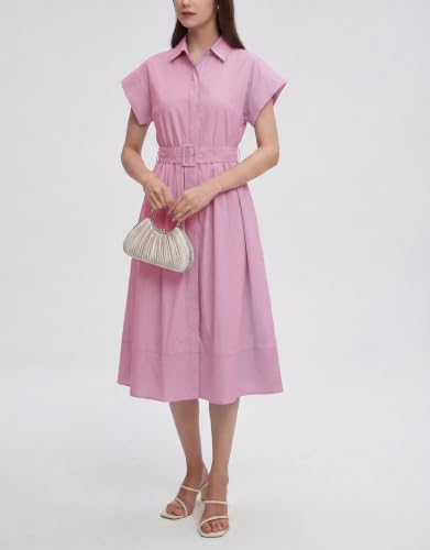 Image of EZAPINE Womens Summer Shirt Dress Casual Button Down Long Dress with Belt