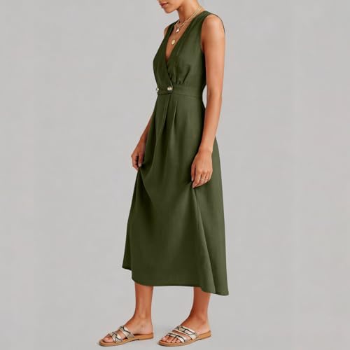 Robe longue fluide pour vacances décontractée avec boutons et plis devant