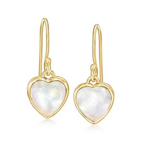 Ross-Simons Mother-Of-Pearl Heart Drop Earrings in 18kt Gold Over Sterling