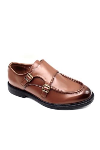 Elong Chaussures à Double Boucle Monk Strap en Cuir, Camel, Style Formel Classique, Modèle 1225 EL0966 (Système Taille Chaussures EU, Adulte, Homme, Numérique, Moyen, 43)