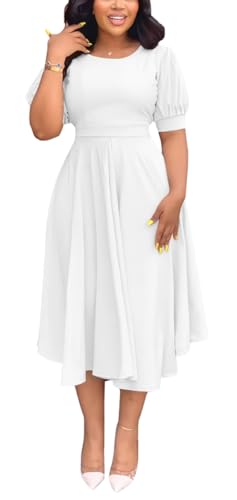 Image of Summer Dresses for Women Semi-Formal Fit Casual Slim Short Puff Sleeve O-Neck Elegant Swing A Line Maxi Dresses
