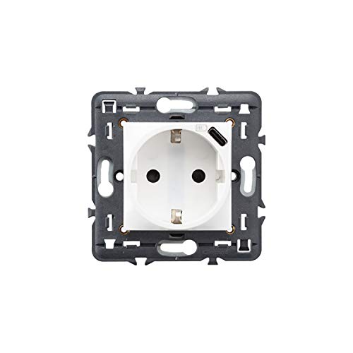 Prise Schuko 2P+T Legrand Valena Next blanche encastrable bloc USB C 1,5A 741234