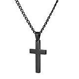 Sevenfly Cross Necklace for Men Titanium Steel Large Mens Cross Crucifix Pendant Necklace Chain Jewelry For Men Boys,black