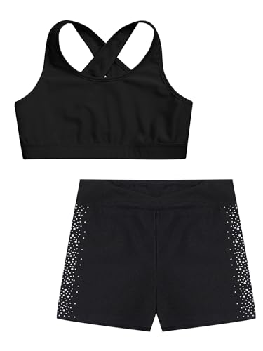Girls 2 Pcs Workout Outfits Gymnastics Activewear Sports Crop Tank Top with Shorts Athletic Sets Ballet Dancewear4
