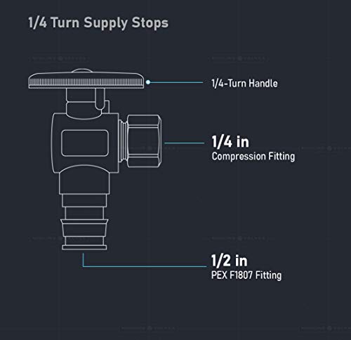 Image of Midline Valve 81515QS-OM-5 Water Supply Stop Valve with Quarter Turn Wheel; Angle Shut-off for Toilet, Sink, Dishwasher; 1 /2'' PEX x 1 /4'' Compression; Chrome Plated Brass (5 PK)