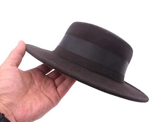 ericotry Unisex Fashion Classic Black Wool Blend Fedora Hat Brim Flat Church Derby Cap Pork Pie Hat Perfect for Wedding Party Talent Show Performance Best Xmas Gift for Boys Girls Women Men