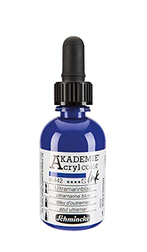 Schmincke - AKADEMIE Acryl color INK, Ultramarinblau, 50 ml, 23 442 024, flüssige Acryl color-Farbe, pigmentierte Acryltinte zum Malen, Schreiben, Airbrush