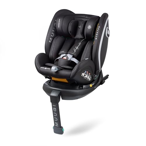 BABYAUTO – MUUGI SIGNATURE - Silla de Coche iSize Evolutiva, 0-36 kg, 0-12 Años, Rotación 360°, Pata de Apoyo, Sistema ISOFIX, Protección Lateral, Reposacabezas Ajustable. BLACK LINE