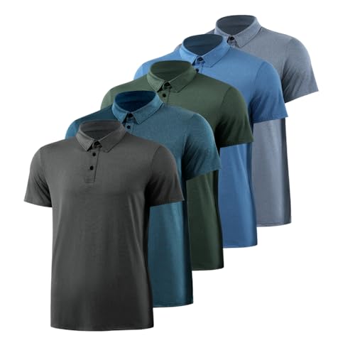 5-Pack Men's Polo Shirts-Golf&Business Casual,Quick-Dry Moisture-Wicking Performance Shirts for Work&Sport (XL)