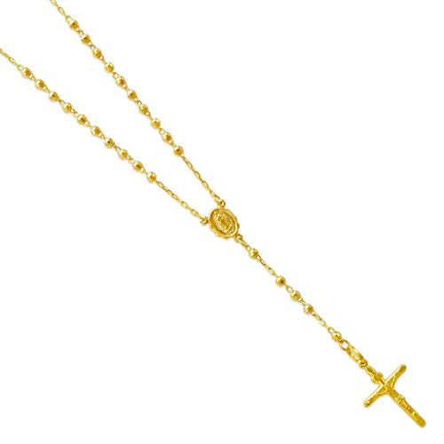 14K Gold Rosary Chain Necklace - Nice Shiny Tricolor White Yellow Pendant Flawless Jewelry Gift for Women and Men - Available 16 to 24 Inches Length - 2.5MM Wide2