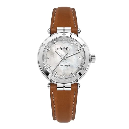 Image of Michel Herbelin 1658/89GO Women's Watch - Newport - Diamond Index - Automatic Movement - Date - Scratchproof Sapphire Glass - Mother of Pearl Dial - Diameter 35 mm