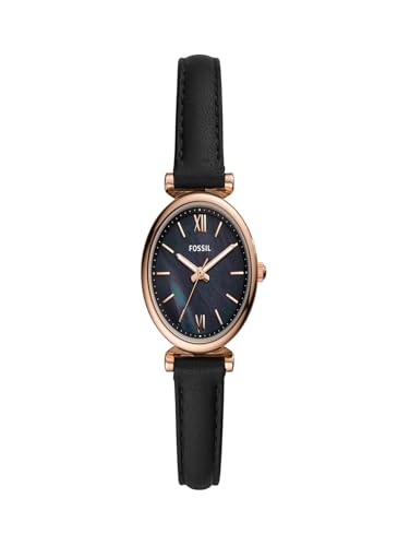 Fossil Carlie Reloj para mujer, movimiento de cuarzo con correa de acero o piel, Negro, 28MM Fossil Carlie Reloj para mujer, movimiento de cuarzo con correa de acero o piel, Negro, 28MM
