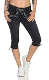 Hailys Damen Capri Jeans Trachten Hose Lederhose Oktoberfest (M, Black Denim)