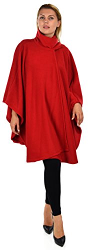 Dare2BStylish Women Poncho Style Fleece Cover Up with Muffler Red