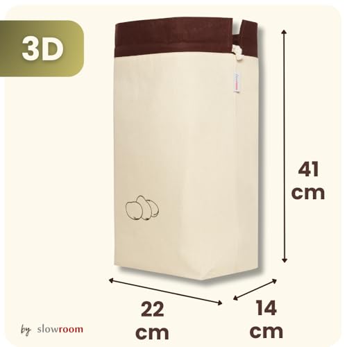 Foto von slowroom Kartoffelsäcke aus Baumwolle - Gemüsebeutel für Kartoffel Aufbewahrung 36 x 37 cm - Praktisch und Schön Kartoffeln Aufbewahren - Schützt Gegen Licht und Keimen