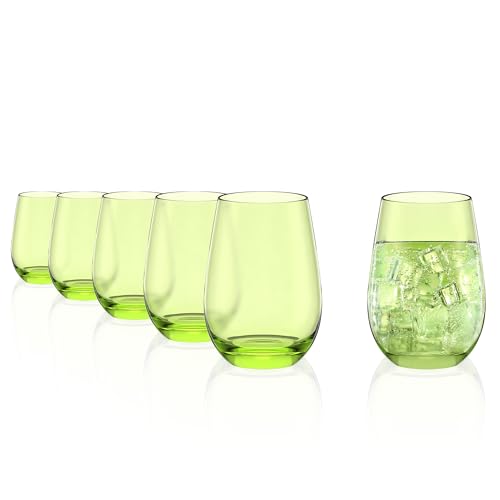 Stölzle Lausitz Wassergläser Elements Grün 6er-Set 465 ml – Allroundgläser für Wasser, Saft & Cocktails – Hochwertige Trinkgläser aus bleifreiem Kristallglas – Spülmaschinengeeignet & stoßfest
