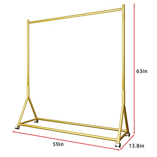 DR.IRON Modern Gold Clothing Racks Rolling Clothes Rack for Hanging Clothes Heavy Duty Metal Garment Rack Perfect for Home or Cloth Store(Gold)