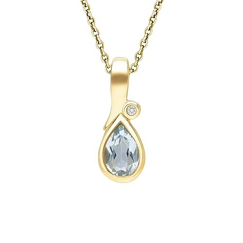 Ivy Gems 9ct Yellow Gold Blue Topaz and Diamond Pear Drop Pendant on 46cm Chain