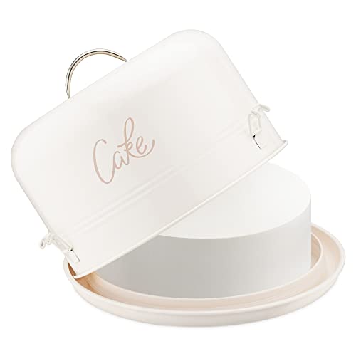 Navaris Porte gâteau - Boîte transport gâteau 31 x 18 cm en métal avec couvercle cloche - Boite de conservation pâtisserie présentoir cuisine