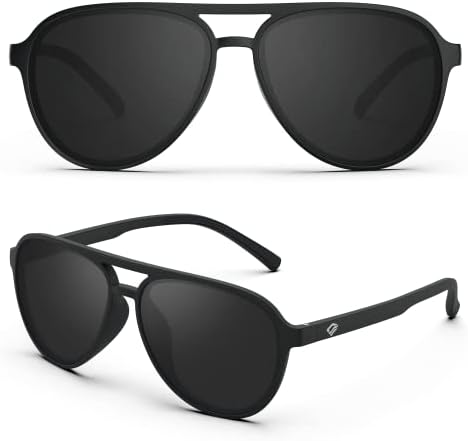TOREGE Aviator Sunglasses Polarized Sunglasses for Men Women Sports Glasses Fishing Boating Beach Golf Driving TR75 (Matte Black&Black&Gray Lens C1)