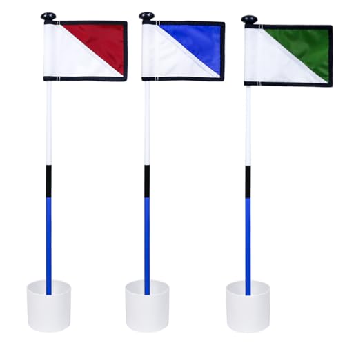 Konday Golf Flagstick 3ft, Golf Flag Hole Cup Set Double Sided Putting Green Flags for Backyard Putting Green Driving Range Practice Two-Section Design Portable 3-Pack
