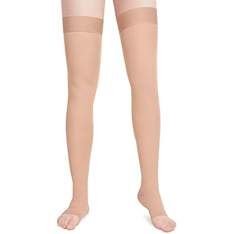 DCCDU Thigh High Footless Compression Stockings 20-30 mmHg Gradient Compression Medical Ted Hose for Varicose Veins Swelling (Open Toe Beige, M) Cover