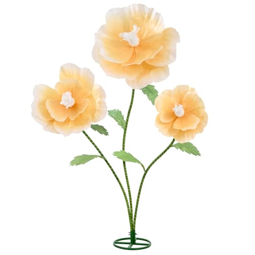 FLYOOGLY 5.6 Ft Giant Paper Flowers with Stand 3Pcs Large Artificial Flowers for Wedding Decor Party Decorations, Flower Wall Backdrop,Gradient Orange
