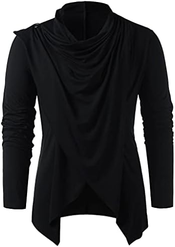 F_Gotal Mens Shirt Men Pirate Medieval Shirts Long Sleeve Crew Neck Casual Vintage Cowl Neck T-Shirt Tops Blouse Pullover Jumper Sweatshirt, Black, X-Large