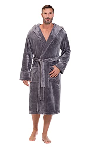 Turquaz Plush Robes For Men, Soft Fuzzy Hooded Mens Bathrobes, Long Comfy Robe For Men2