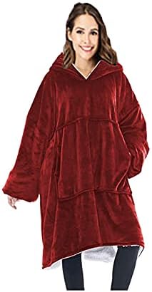 Rancross Huggle Hoodie,Hooded Robe, Spa, Bathrobe, Sweatshirt, Fleece, Pullover, Blanket, Mens, Womens, Cotton, Red