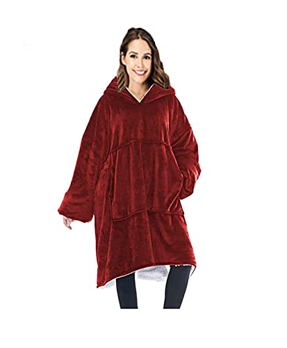Rancross Huggle Hoodie,Hooded Robe, Spa, Bathrobe, Sweatshirt, Fleece, Pullover, Blanket, Mens, Womens, Cotton, Red