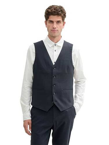 TOM TAILOR Herren Dobby Anzugsweste mit Stretch-Anteil, 36780 - Navy Blue Structure, 52 – Ansicht 1