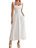 KUTUMAI Floral Corset Midi Dresses for Women 2026 Lace Up Flowy Summer Wedding Guest Dress with Pockets White S