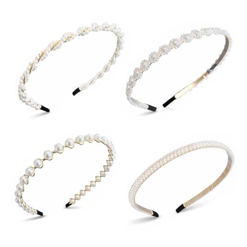 LAKJUOZ 4 Piezas Diadema Mujer De Imitación Diademas Para El Pelo Mujer Boda Imitación De Perlas Blanca Diadema De Novia Accesorios Para Cabello Damas Niñas Boda Fiesta De Cumpleaños Regalos San Valen