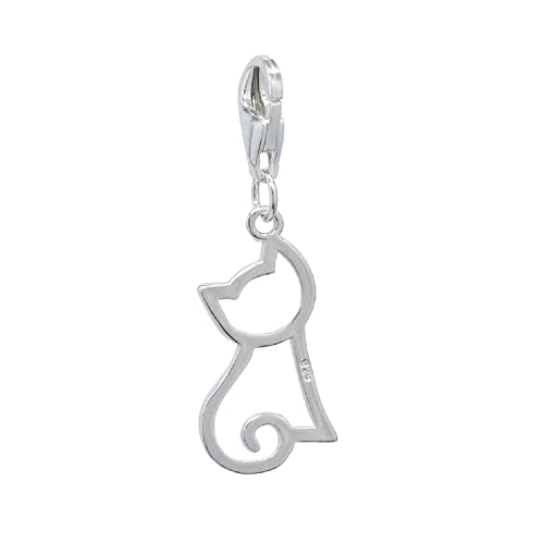 ZooWoo 925 Sterling Silver Cat Silhouette Charm: Lobster Claw Clasp Clip-On for Bracelets and Necklaces2