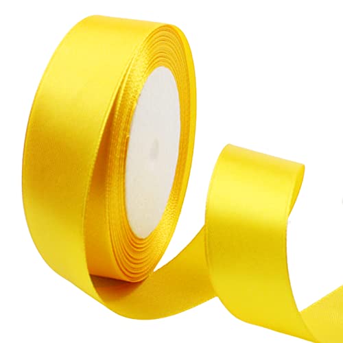 リボン 包装 サテンリボン ラッピング 幅約25mm 縦長約22M 手芸 手作り ギフトラッピング用りぼん ちょう結び 手芸 ラッピング 花材 手作り ハンドメイド用 ギフト 装飾 可愛い PureSino (イエロー)