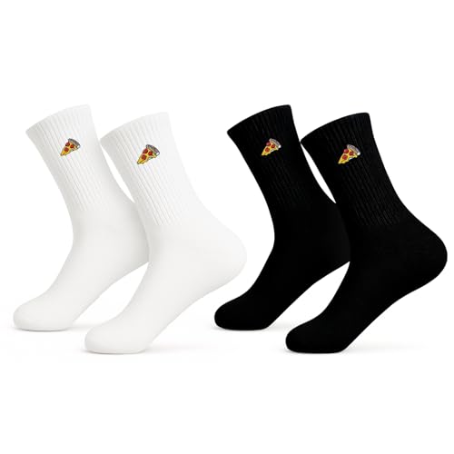MOAZIFI Pizza Socken 2 Paar Für Damen Und Herren Lustige Bestickte Sportsocken Tennissocken Weihnachten Geschenkidee Für Pizza Liebhaber Alltag Sport Freizeit