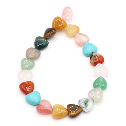 Natural Stone Beads Polished Heart Shape Mixed Crystal Agate Stone Charms for Jewelry Making Necklace Bracelet 2 Strands