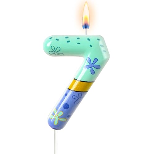 NHJINX Number 7 Candle, Patterned Wax Cake Topper with Holder for Celebration Cake Decoration