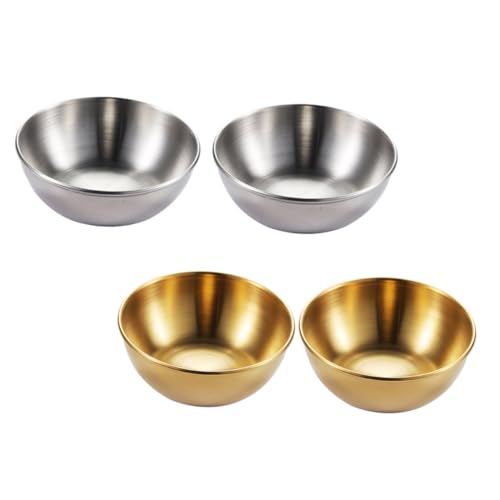 MUELODSIC 4 pezzi Ciotole per Salsa in Acciaio Inossidabile Rotonde Resistenti al Calore Freddo Set Piattini Immersione per Sushi e Condimenti per Casa e Cucina