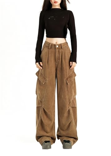 SANGTREE Women's Wide Leg Baggy Cargo Pants with Pockets