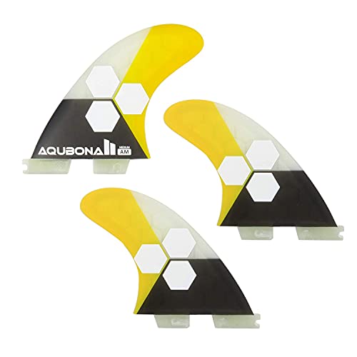 Aqubona Dual Tab Ii G5 Tri Fin Set Surfboard Fins Fiberglass Fins For Surfing With Fin Bag Key Screw (Yellow, Twin Tab) (Yellow) #TOP5