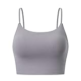 CLICLI Women's Longline Padded Sports Wokout Running Yoga Bra Camisole Crop Top (Light Grey, Small)