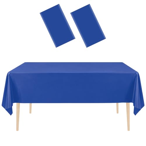 OLIVBIN 2 Pack Dark Blue Plastic Tablecloths Disposable Tablecloths Dark Blue Table Cloths for Parties Birthdays Graduations Weddings Picnics, Fits 6 to 8 Foot Rectangle Tables (54 * 108 Inch)