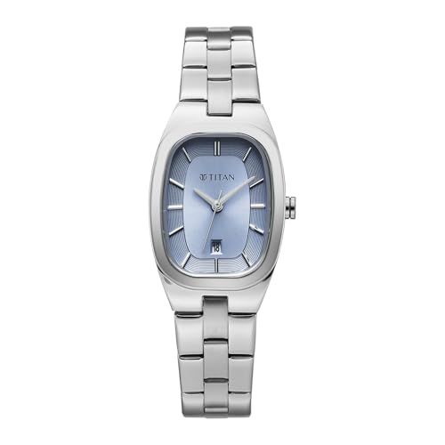 Image of Titan Work Essentials with Lt Blue Dial Silver Metal Strap Watch for Women - 95378SM01