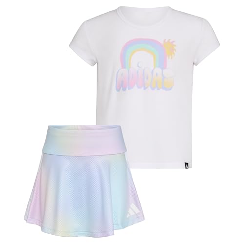 Image of adidas Girls' Pleated Tee Shirt and Aop Flounce Skort Set