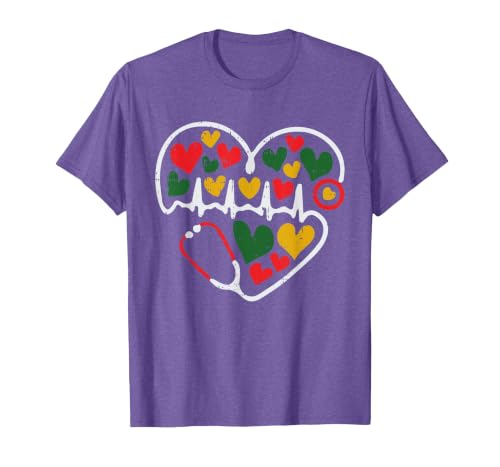 Stethoscope Heart Juneteenth Melanin Nurse African American T-Shirt, Men, Purple Heather, XX-Large