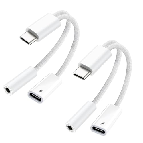KikoSaka USB C to 3.5mm Audio Adapter 2 in 1 USBC to Headphone Jack Adapter with PD Fast Charging Dongle Cable Type C to Aux for iPhone 17 16 15, Galaxy 2 Pack