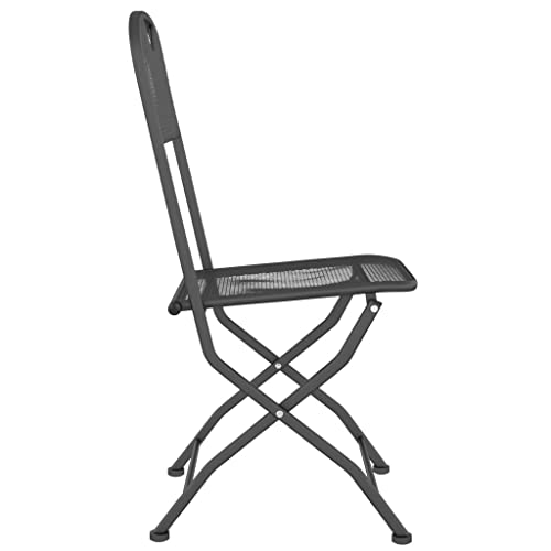 vidaXL 4x Folding Garden Chairs Patio Seat Foldable Chair Outdoor Folding Seating Home Balcony Furniture Expanded Metal Mesh Anthracite - 5