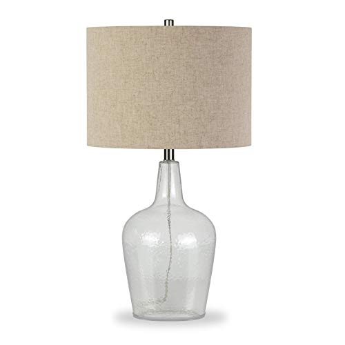 Henn&Hart Helix 26.75" Tall Watermarked Table Lamp With Fabric Shade In Watermarked Glass/Flax, Lamp, Desk Lamp For Home Or Office #TOP7